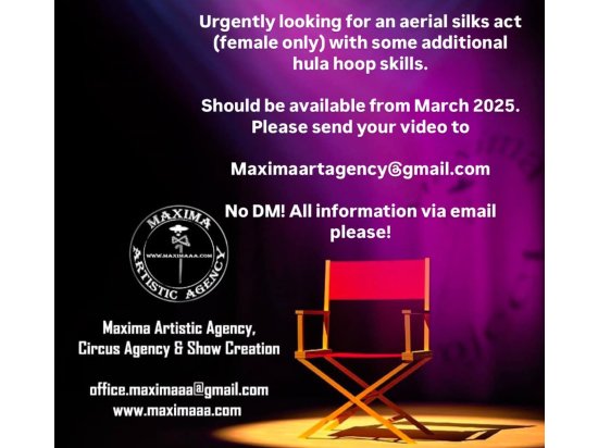 Female aerialist position for a european cruise!